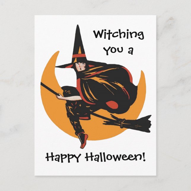 Witching You a Vintage Happy Halloween Card (Front)