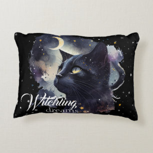 Witchling Dreams Black Cat and Stars Decorative Cushion
