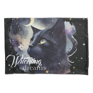 Witchling Dreams Black Cat and Stars Pillowcase
