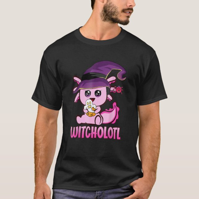 Witcholotl Cute Axolotl Witch Halloween  Spooky Se T-Shirt (Front)