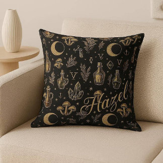 Witchs Apothecary Vintage Alchemist Paradise Black Cushion