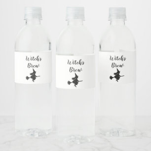 Witch's Brew Halloween Witch Broom Water Bottle Label