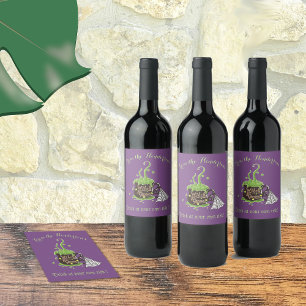 Witch's brew modern purple personalised wine label
