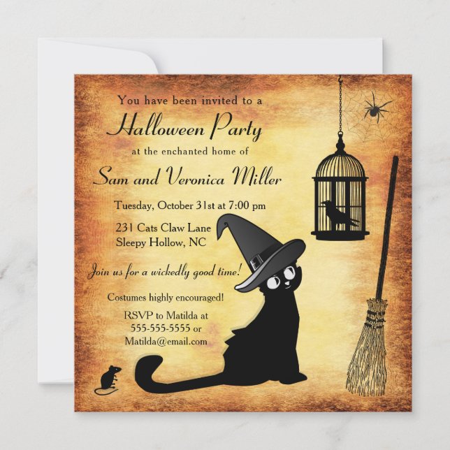 Witch's Cat Halloween Party Invitation (Front)