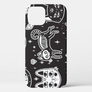 Witch's Cat: Vintage Isolated Illustration iPhone 12 Case