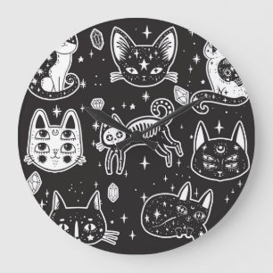 Witch's Cat: Vintage Isolated Illustration Large Clock
