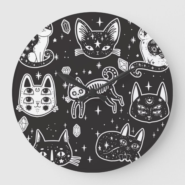 Witch's Cat: Vintage Isolated Illustration Large Clock (Front)
