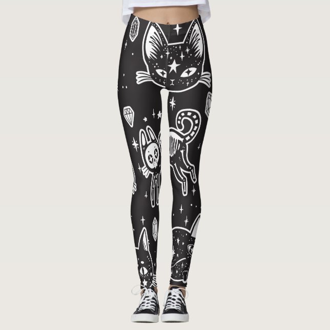 Witch's Cat: Vintage Isolated Illustration Leggings (Front)