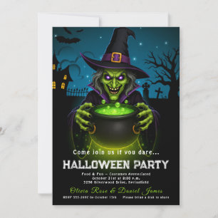 Witch's cauldron in a haunted graveyard Halloween  Invitation
