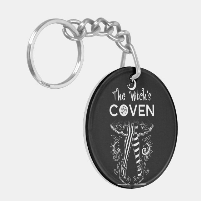 Witch's Coven Witch Legs Black White Halloween  Key Ring (Front Left)