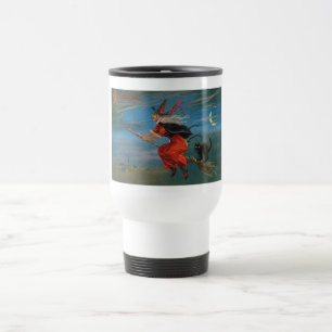 Witch's Familiar Black Cat Halloween on Broomstick Travel Mug