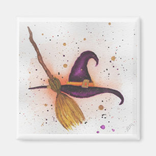 Witch's Hat and Broom Magnet