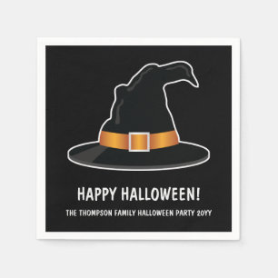 Witch's Hat And Orange Witch Hat Black Halloween Napkin