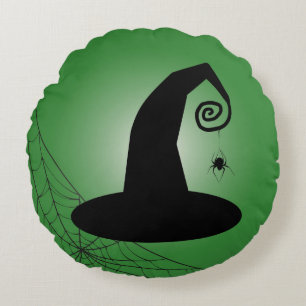 Witch's Hat With Spiderweb Green Halloween Pillow