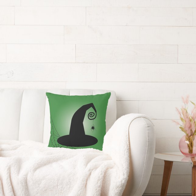 Witch's Hat With Spiderweb Green Halloween Pillow (Couch)