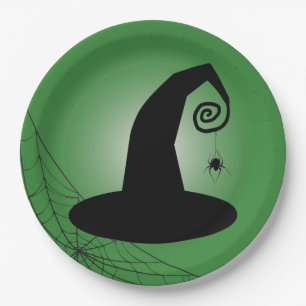 Witch's Hat With Spiderweb Green Paper Plates
