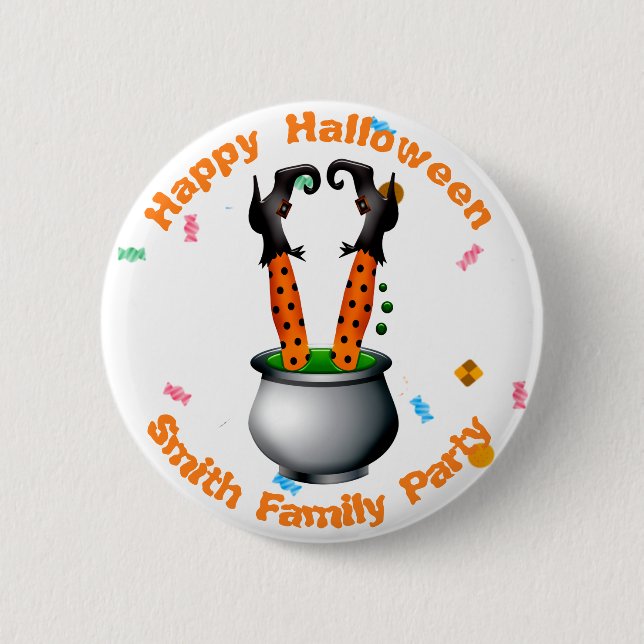 Witch's Legs & Brew in Orange & Black 6 Cm Round Badge (Front)