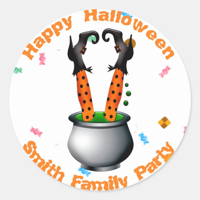 Witch's Legs & Brew in Orange & Black Classic Round Sticker (Front)