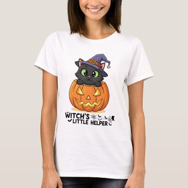 "Witch's Little Helper" Black Cat T-Shirt (Front)