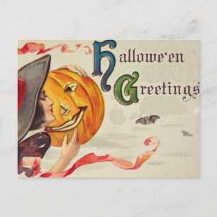 Witch's & Pumpkin (Vintage Halloween Card) Postcard
