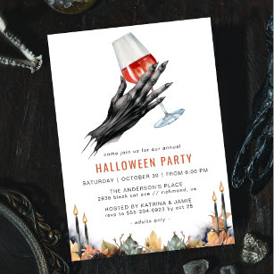 Witch's Red Wine   Funny Adult Halloween Party Invitation