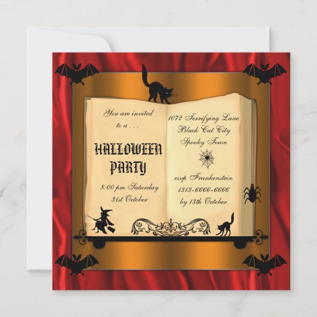 Witch's Spell Book Halloween Invitation (Front)