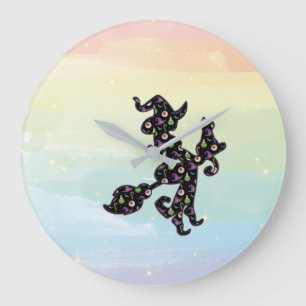 Witchy And Cat, Halloween Mood Large Clock