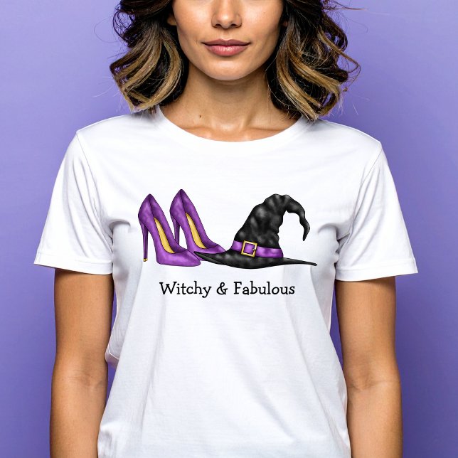 Witchy And Fabulous Hat and Heels Cute Halloween T-Shirt (Disclaimer: This image is a digital mockup.)
