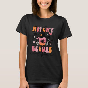 Witchy Before Coffee Retro Halloween Groovy Skelet T-Shirt