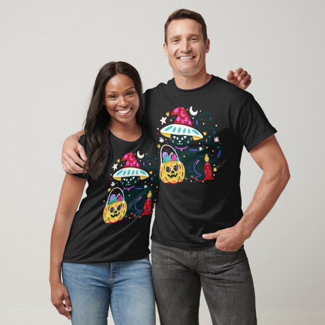 Witchy Black Cat Halloween Pumpkin Magic T-Shirt (Unisex)