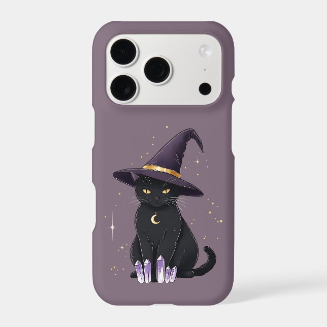 Witchy Black Cat Hat Crystals iPhone Case (Back)