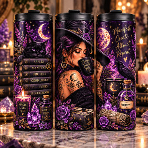 Witchy Black Cat & Manifestation Thermal Tumbler