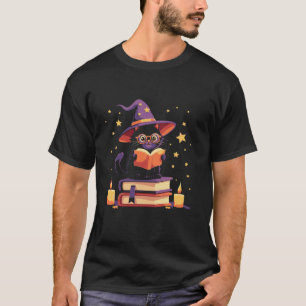 Witchy Black Cat Reading Books Halloween Magic Sty T-Shirt