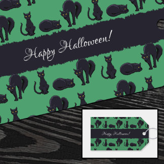 Witchy Black Cats Happy Halloween! Pixel Pattern Gift Tags