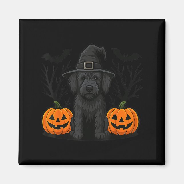 Witchy Black Labradoodle Dog Halloween Spooky Bats Magnet (Front)