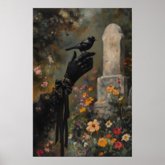 Witchy Blackbird Finch Victorian Gothic Mourning Poster