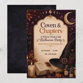 Witchy Book Club Halloween Party Invitation