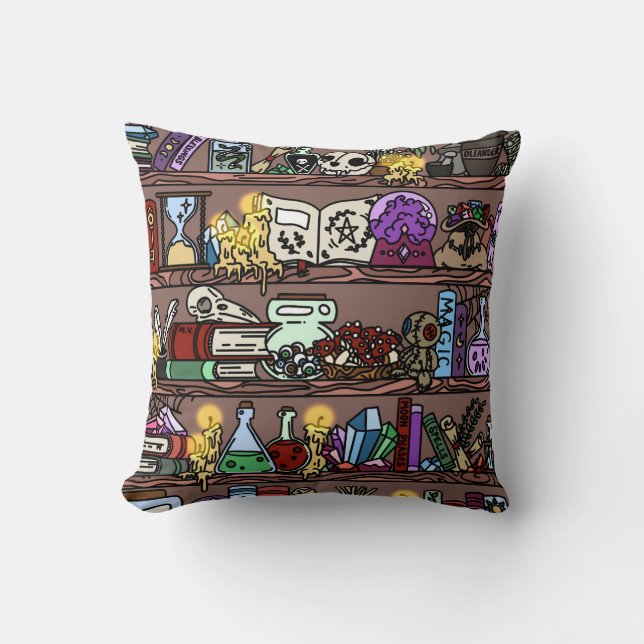Witchy Bookshelf with Cosy Clutter Cushion (Front)