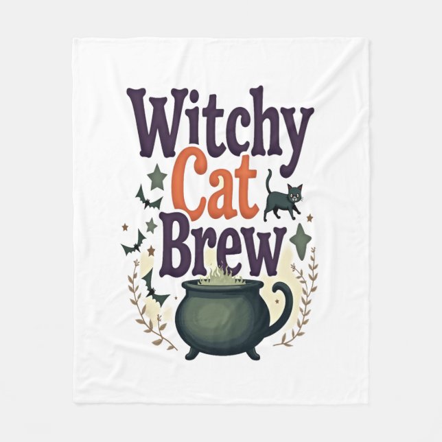 Witchy Cat Brew Fleece Blanket (Front)