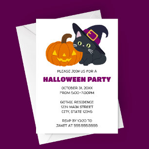 Witchy Cat Halloween Party Invitation