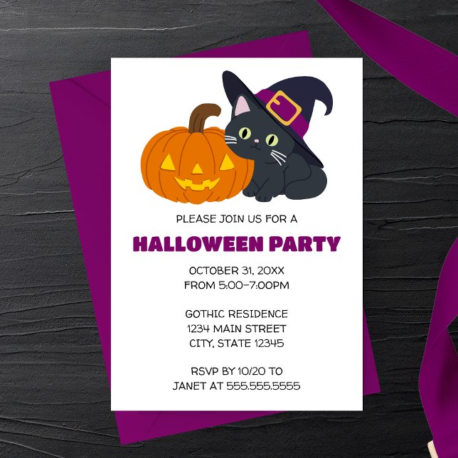 Witchy Cat Halloween Party Invitation (Creator Uploaded)