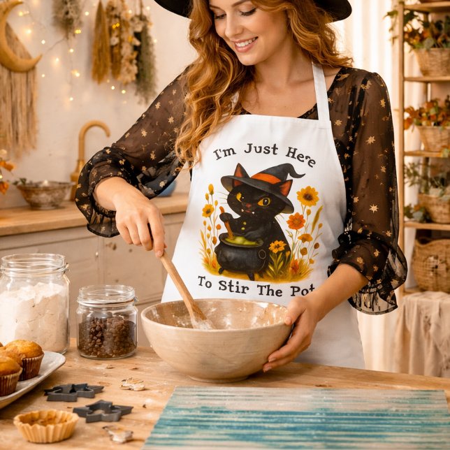 witchy Cat - I’m Just Here to Stir the Pot Apron (Creator Uploaded)