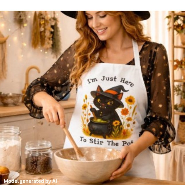 witchy Cat - I’m Just Here to Stir the Pot Apron (Creator Uploaded)