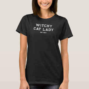 Witchy Cat Lady Custom Est. Date Feline Black T-Shirt