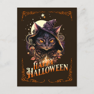 Witchy Cat Wishes for Halloween Postcard