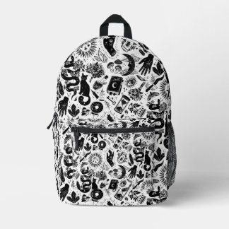 Witchy Celestial Pattern | Black and White Mystica Printed Backpack