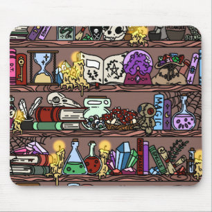 Witchy Cosy Cluttered Bookshelf Mouse Pad