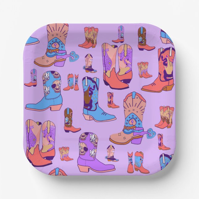witchy cowgirl cowboy boots rodeo festival paper plate (Front)