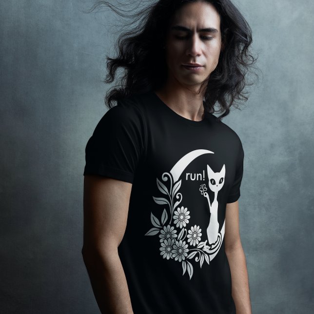 Witchy Crescent Moon Goth Aesthetic Cat T-Shirt (men's witch witchy t-shirt cat moon)