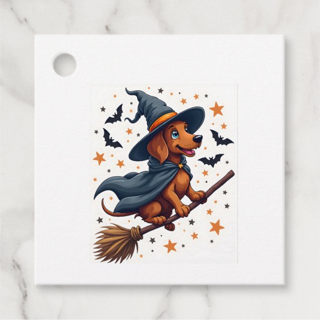 Witchy Dachshund Delight Favour Tags (Front)